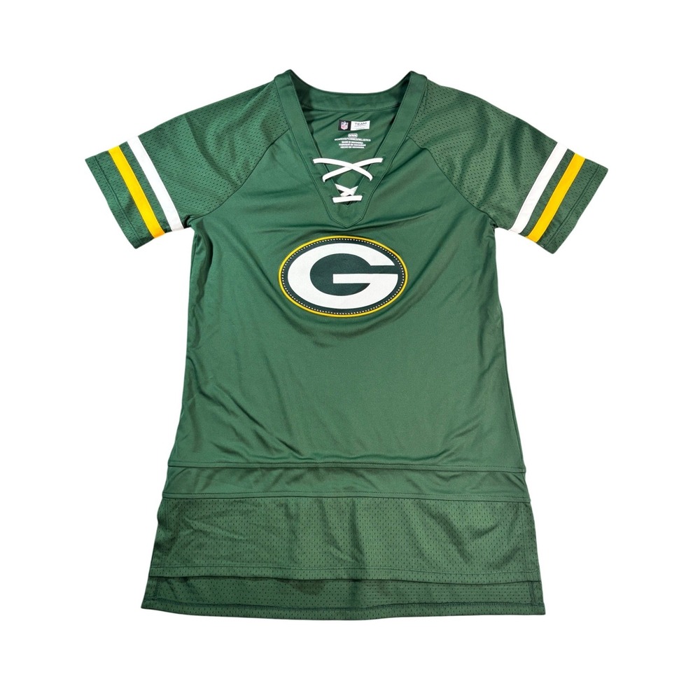NFL Team Apparel Green Bay Packers Women Lace Up Jersey Top Green Size M